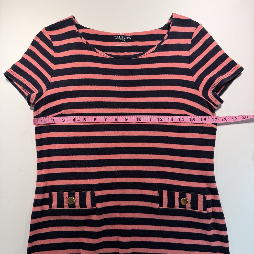 Talbots Dress Navy Pink Striped 100% Cotton Med Pet Classic Preppy - Picture 7 of 10